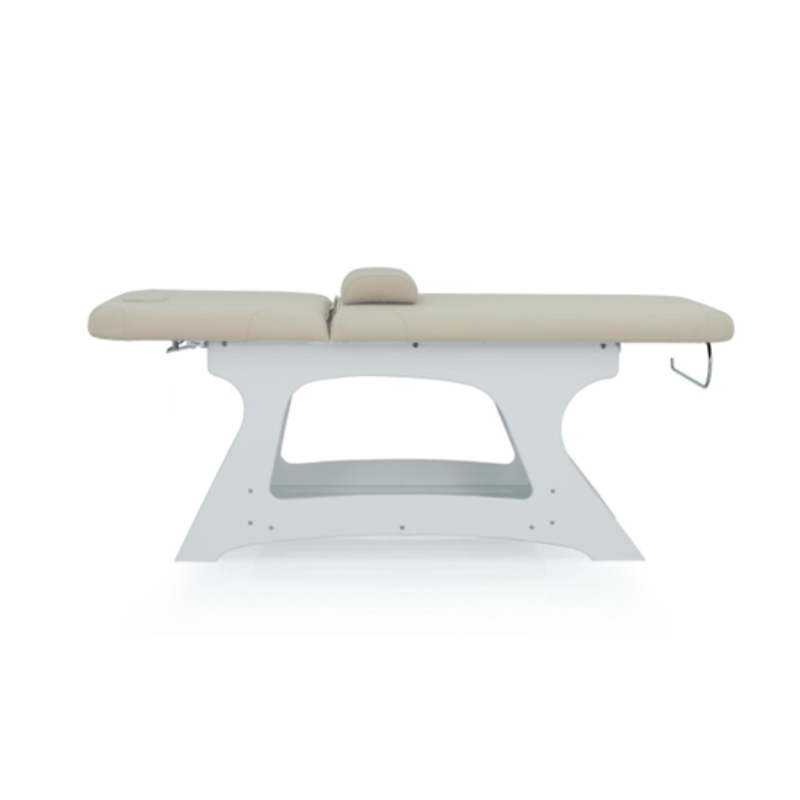 SEBIK Table de Soins Esthétiques et de Massage SPA en Bois - Position allongee - Vue de profil - Couleur Crème - Malys Equipements