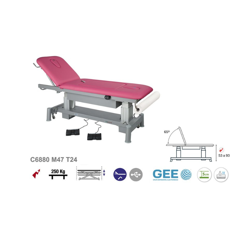 C6880 Table hydraulique 2 plans Ecopostural + 1 tabouret OFFERT pour personnes avec fort abdomen/ventre - Angles d'inclinaison - Dimension Hauteur - Malys Equipements