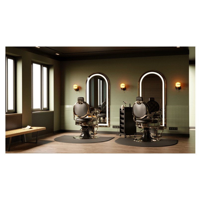 RIM Miroir LED - avec bord noir - 1 ambiance barbershop - barbier - mobilier barbier - meuble de barbier - malys equipements