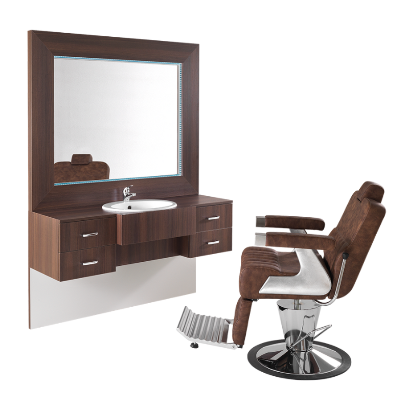 MALMO Coiffeuse Barbier - 4 tiroirs avec lavabo - mobilier barbier - meuble barbier - barbershop - Malys equipements