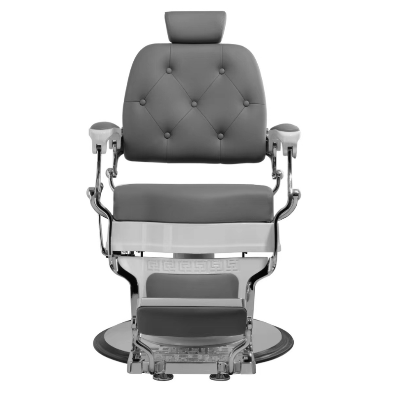 ARCHIE WHITE GRIS Fauteuil Barbier vue de face - Mobilier barbier - meuble barbier - malys Equipements