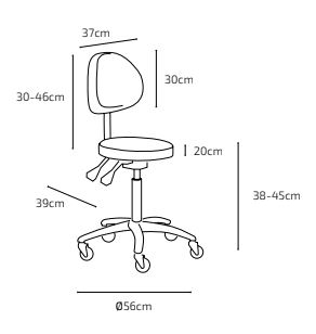 RITA XS PÉDICURE Tabouret - dimensions - Malys Equipements