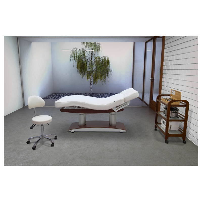 TROCH Table de Massage et soins électrique base bois foncé - Ambiance - Malys Equipements